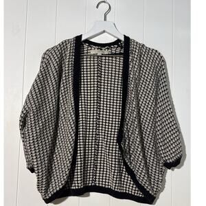 LOFT Open Knit Cardigan Cotton Linen Blend Black Cream Dolman Sleeve Size XS